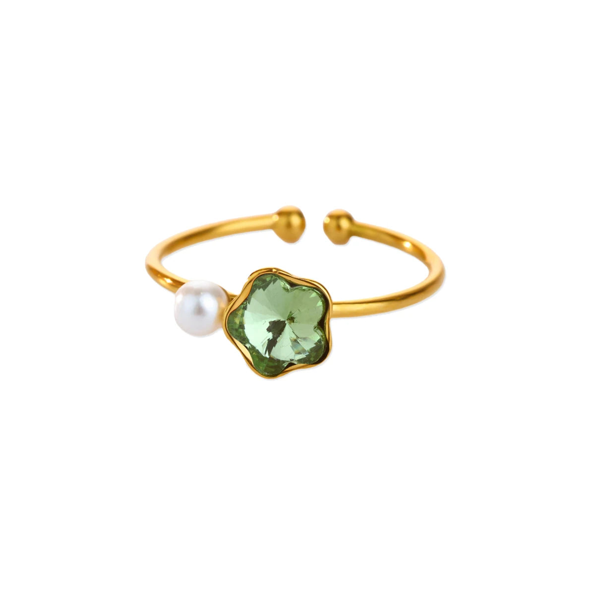 Edelstahl Vierblättriges Kleeblatt Ringe für Frauen Goldfarbe Zirkon Öffnung Paar Ring Ästhetischer Hochzeit Bohème Schmuck Geschenk
