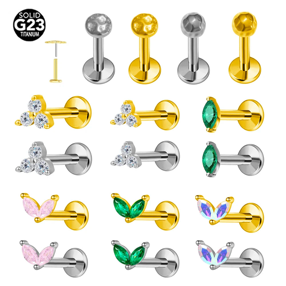 ASTM F136 G23 Titan Hasenohren Piercing Ohrstecker Push-In Threadless Labret 16/18/20G Knorpel Körperschmuck