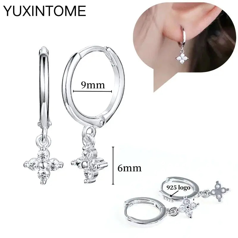 925 Sterling Silber Ohrnadel Mode Creolen Weiße Kristall Luxus Damen Silberohrringe Hochzeit Damenschmuck Geschenk