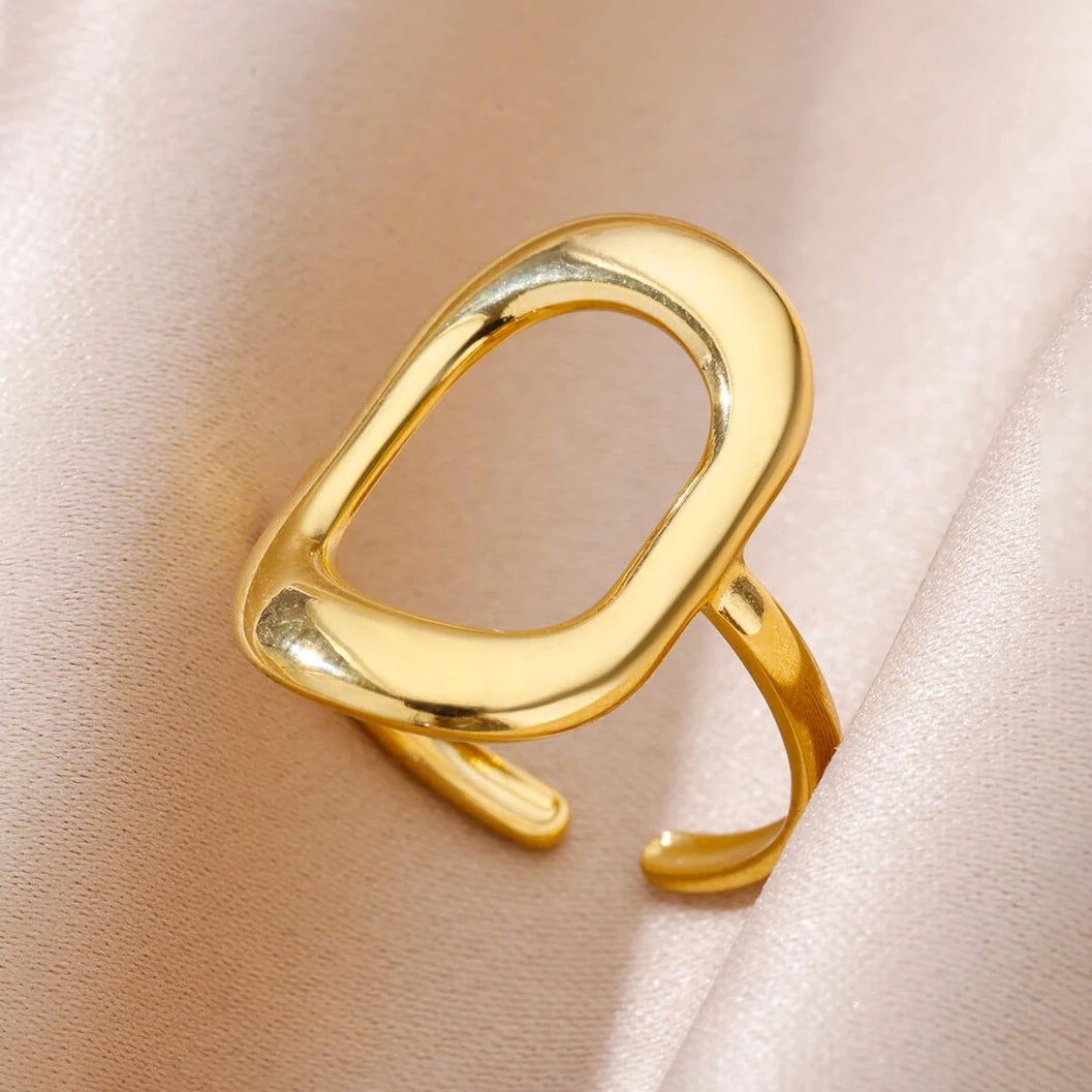 316L Edelstahlringe für Frauen Goldfarben Mehrlagiger Geometrischer Offener Ring Vintage Wasserdichter Hochzeit Ästhetischer Schmuck Geschenke