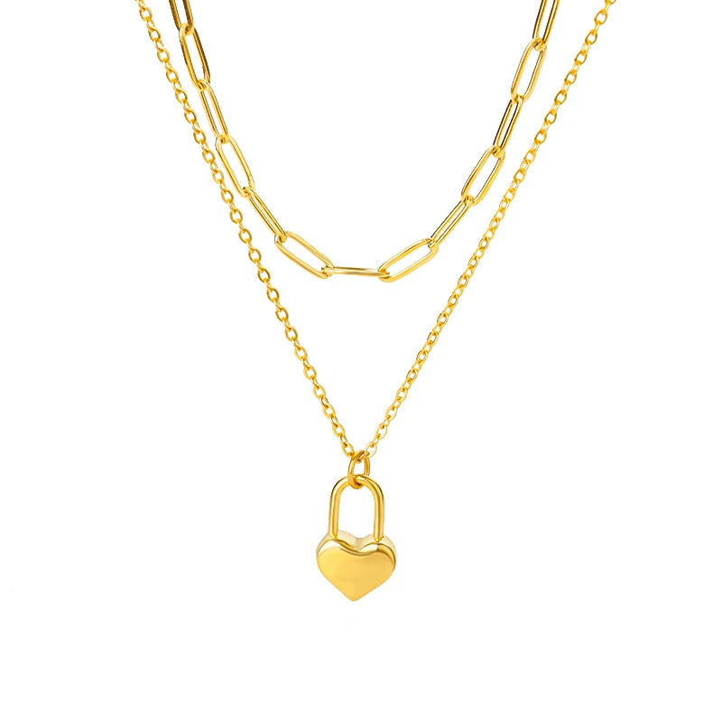 Collares de Corazón para Mujer de Acero Inoxidable con Cadena Chapada en Oro, Colgante de Corazón de Circonita, Gargantilla, Regalo de Joyería Boho para Bodas, Mujer