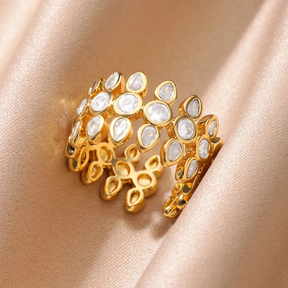 Weiße Zirkon Geometrische Edelstahlringe für Frauen Goldfarbe Verstellbarer Hochzeit Ästhetik Ring Schmuck Geschenk Zubehör