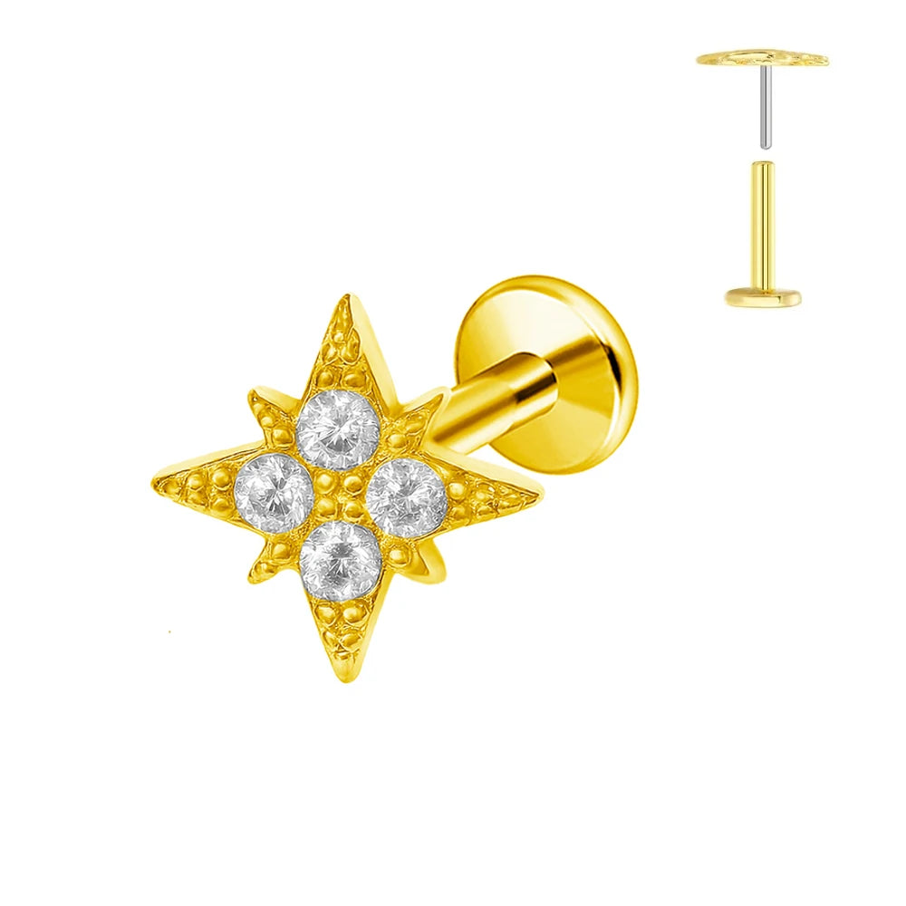 ASTM F136 G23 Titan Blumen Piercing Push-In Zweig Ohrring Stecker Anhänger Gewindefreies Labret Piercing Knorpel Körperschmuck