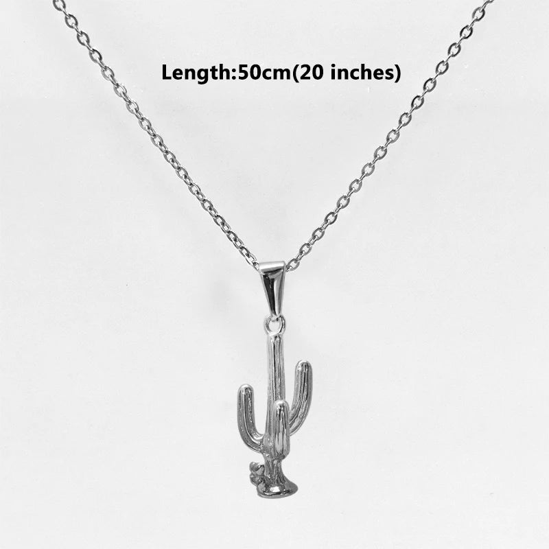 Collar con colgante de cactus de acero inoxidable bañado en oro de moda para hombres y mujeres - No se decolora, regalo ideal, joyería de moda