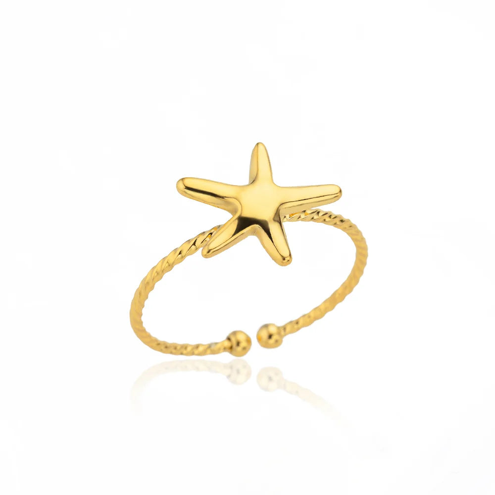Anillos abiertos de acero inoxidable con forma de estrella de mar para mujer, color dorado, geométricos, ajustables, para bodas, fiestas, moda, regalo, anillos
