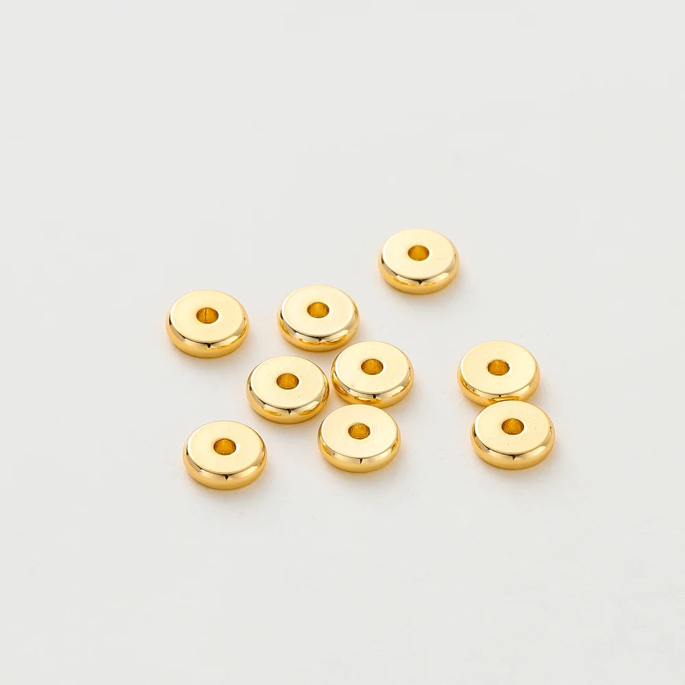50 Stk./Los 14K/18K Vergoldetes Messing 4mm 5mm 6mm Runde Spacer Perlen Flache Armbandperlen für DIY Schmuckzubehör