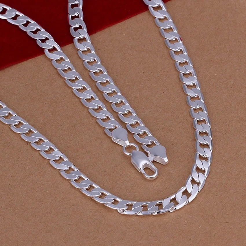 Exquisito collar de plata fina 925, noble, lujoso, encantador, a la moda, de 6 mm, cadena sólida de boda para hombre, joyería para mujer.