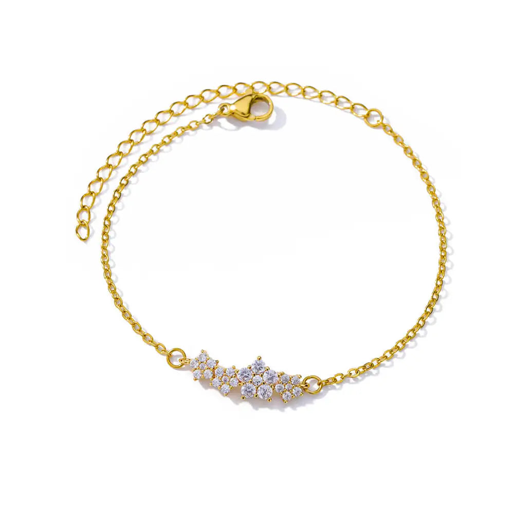 Elegantes Zirkon-Blumenarmband für Damen, Mädchen, Charm, goldfarben, Edelstahl, Pflanzenarmbänder, Luxus-Designer-Schmuckgeschenke