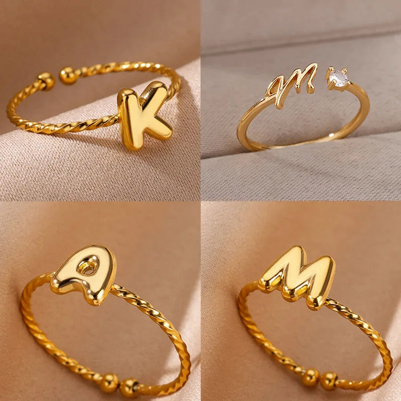 Süße klobige Initialenringe für Frauen, goldfarbener Edelstahl A-Z Buchstaben verstellbarer Ring, ästhetischer Hochzeitsschmuck, Geschenk