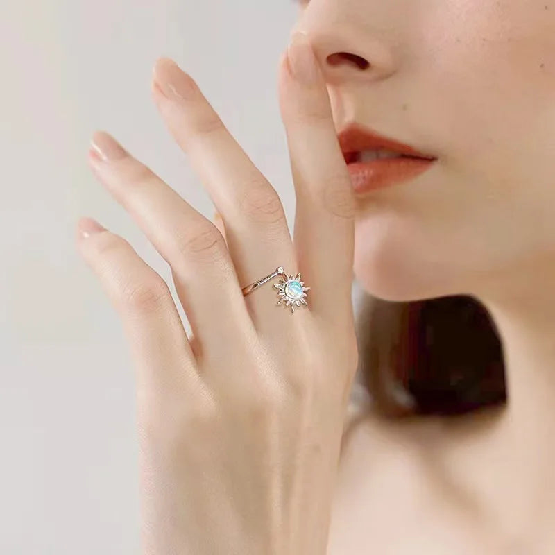 Sonnenblumen Kristall Angstlinderung Spinn Fidget Ring Für Mädchen Frei Drehbar Metall Kupfer Knöchelring Damen Schmuck Geschenke