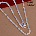 16-24 pulgadas para mujeres y hombres Hermoso collar de cadena de cuerda de 4 mm de plata esterlina 925 de moda Ajuste para colgante Joyería de alta calidad