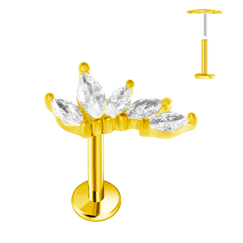 ASTM F136 G23 Titan Ohrstecker Blume 16G 18G 20G Threadless Piercing Blatt Push-in Lippenstecker Daith Labret Conch