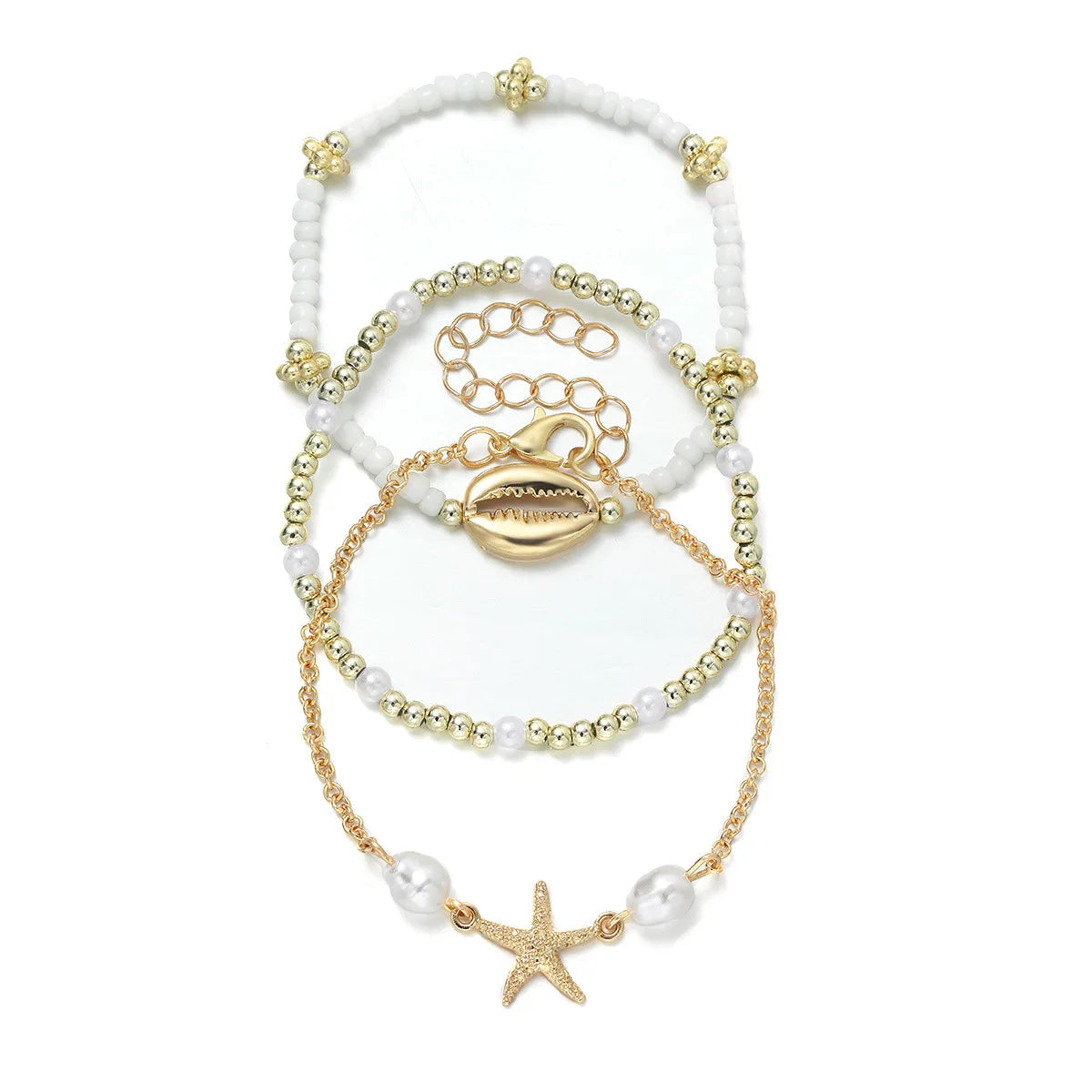 3 Stück Sommer Muschel Armband Set für Frauen Böhmen Seestern Charm Perle Samenperlen Kette Armreif Weiblich Strandurlaub Schmuck Geschenk