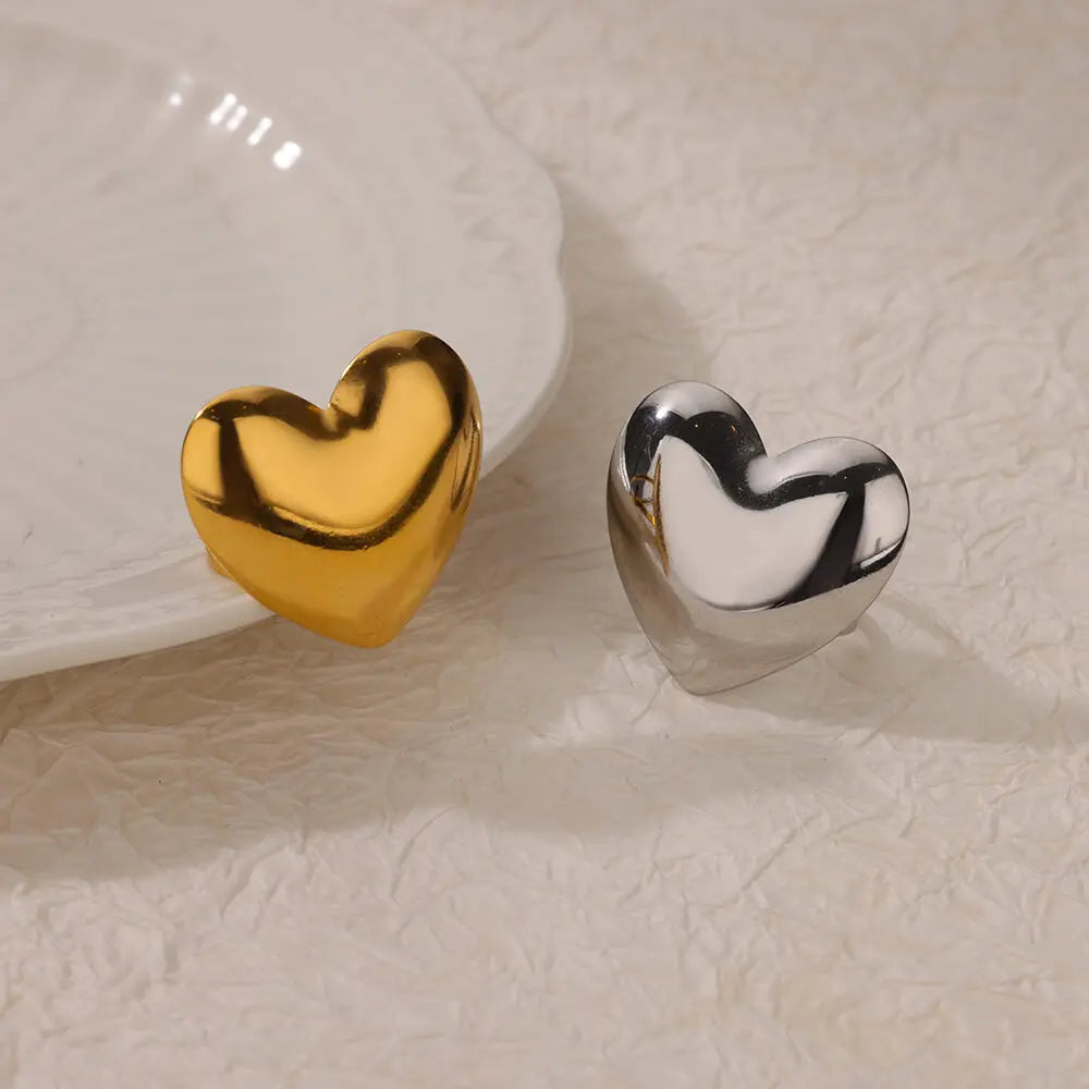 Niedliche Herz-Chunky-Edelstahlringe für Frauen, goldfarbene, offene, verstellbare Vintage-Hochzeitsringe, ästhetischer Schmuck