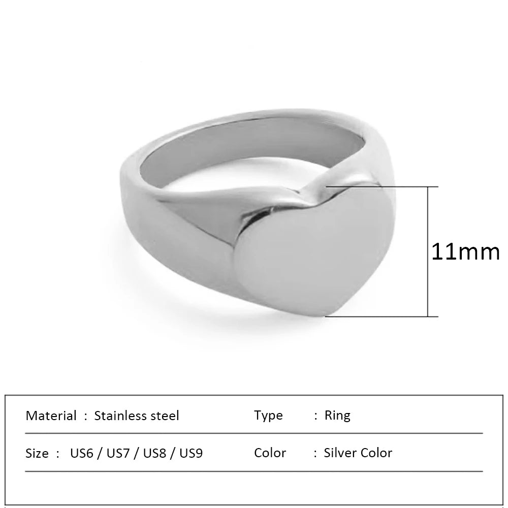 Anillo de Corazón para Pareja Acero Inoxidable 316 Estilo Punk Joyería Geométrica Anillo Personalizado Regalo para Mujeres Día de San Valentín