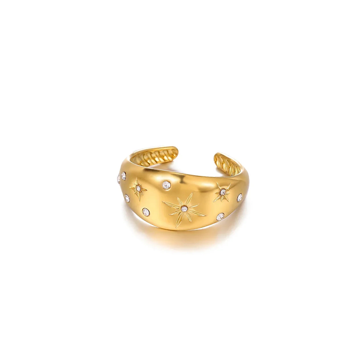 Edelstahl Kleine Zirkonringe für Frauen Exquisiter Goldfarbener Sonnen-Doppelring Punk Hip-Hop Accessoire Bague Schmuckgeschenk