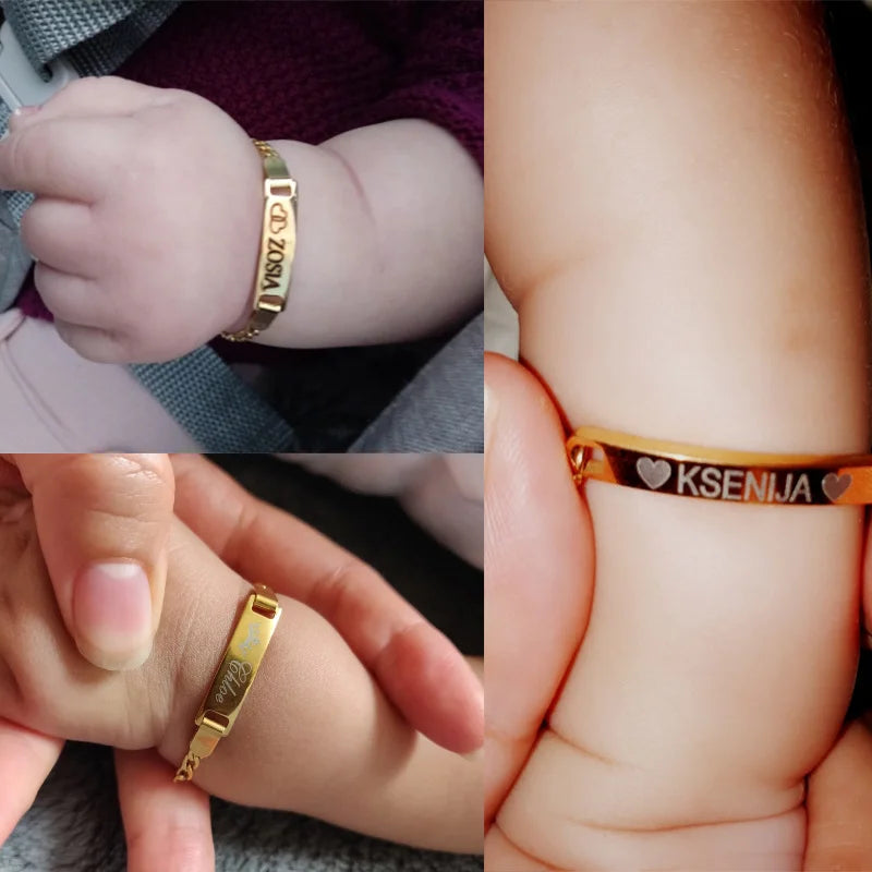 Vnox Individuelle Baby Mädchen Armbänder, Antiallergisches Edelstahlarmband für frischgebackene Mütter, Personalisiertes Namens-Geburtstagsgeschenk für Jungen und Mädchen
