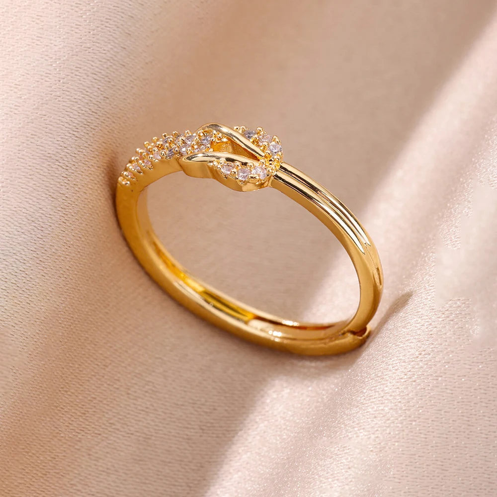Zirkon-Ketten-Kreuzringe für Damen Vintage Goldfarbe Edelstahl Geometrischer offener Ring Mode Hochzeit Ästhetischer Schmuck Geschenk