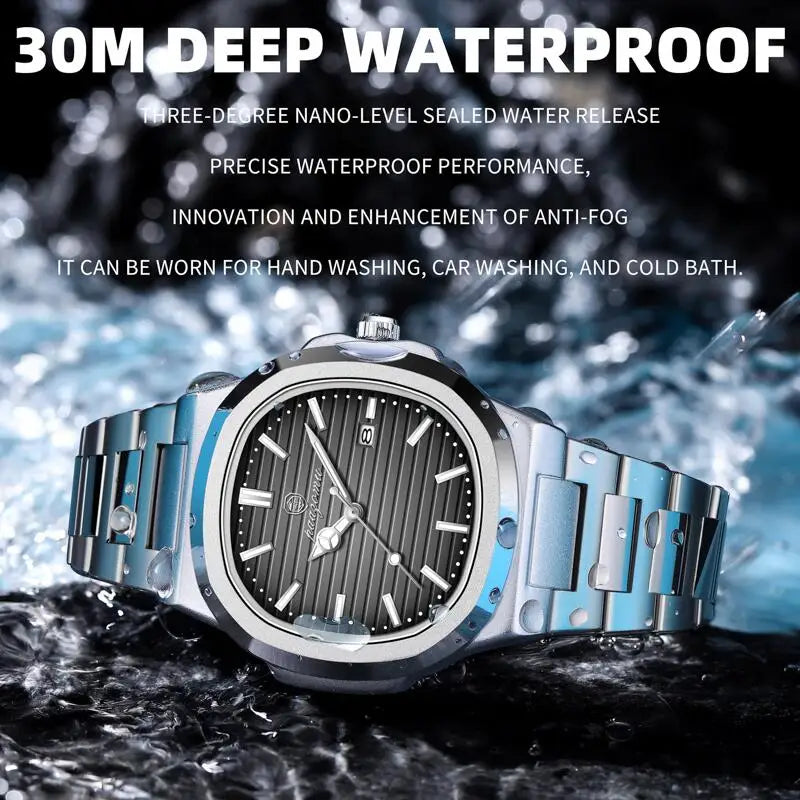 Reloj de pulsera de cuarzo PAAZOMU Business Casual para hombre, impermeable, con manecillas luminosas, correa clásica y duradera, reloj de moda para el trabajo diario