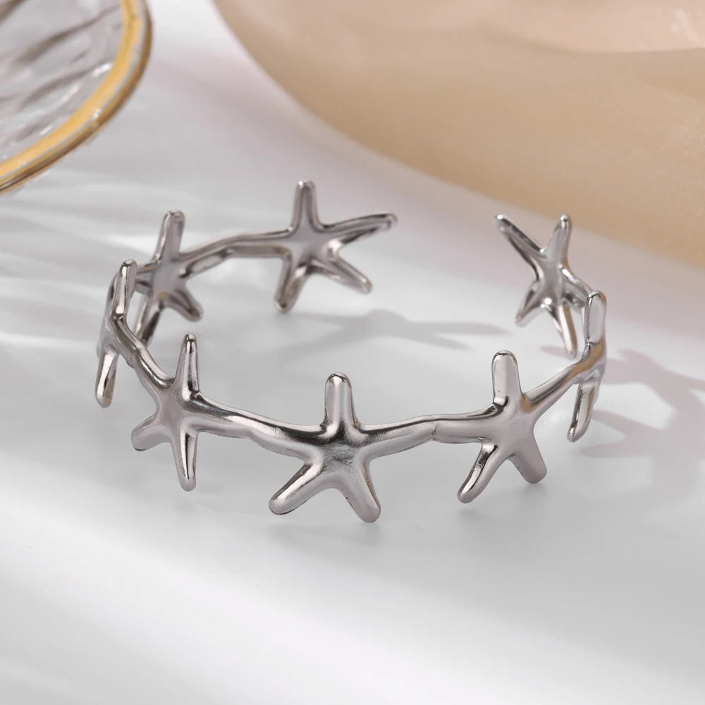 Minimalistische Seestern-Armreifen für Damen, Glücksbringer aus Edelstahl, Armbänder, Trend 2024, weiblicher Charmschmuck, Handgelenk-Accessoires BFF