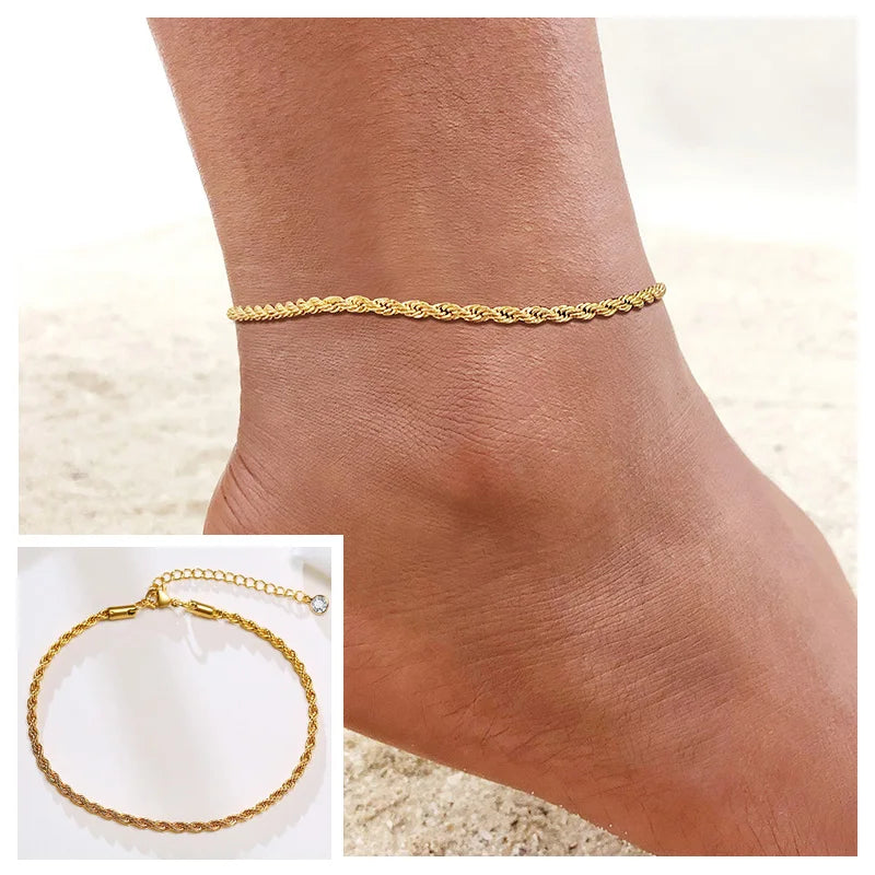 Schlangenketten-Fußkettchen für Damen und Mädchen, verstellbar, Sommer-Strand-Fußkettchen, Armband, Muttertagsgeschenke, Edelstahl, nicht allergisch