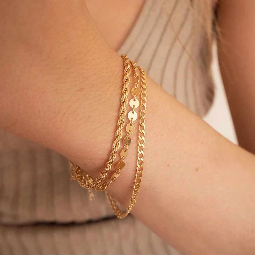Edelstahl-Kettenarmband für Damen, 3 mm bis 9 mm, Curb Cuban Chain Armreif, Goldfarben, Unisex, stapelbarer Schmuck