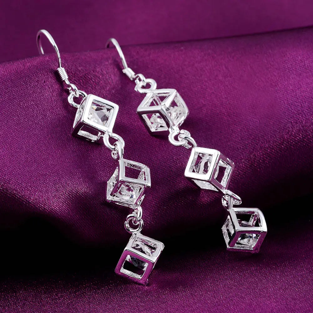 Heiße feine 925 Sterling Silber Kristallgitter Tropfenohrringe für Frauen edle Mode Party Schmuck Trendsetter Weihnachtsgeschenke