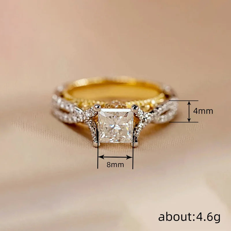 925 Sterling Silber Modern Fashion Prinzessin CZ Zweifarbige Ringe Luxuriöser Brautschmuck Einzigartiges Design Statement-Schmuck für Frauen