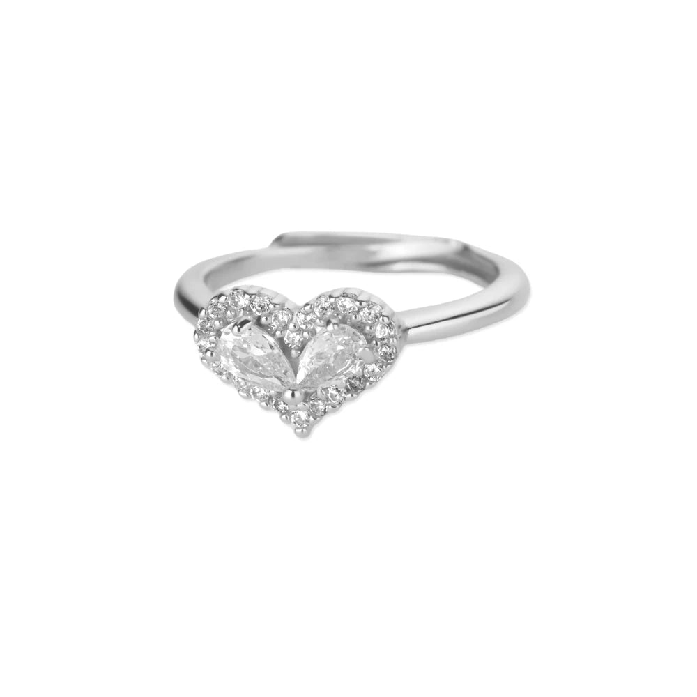 Zirkonia Herzring für Damen Goldfarben Edelstahl Herz Verstellbarer Ring Hochzeitstag Wasserdichter Schmuck Geschenk