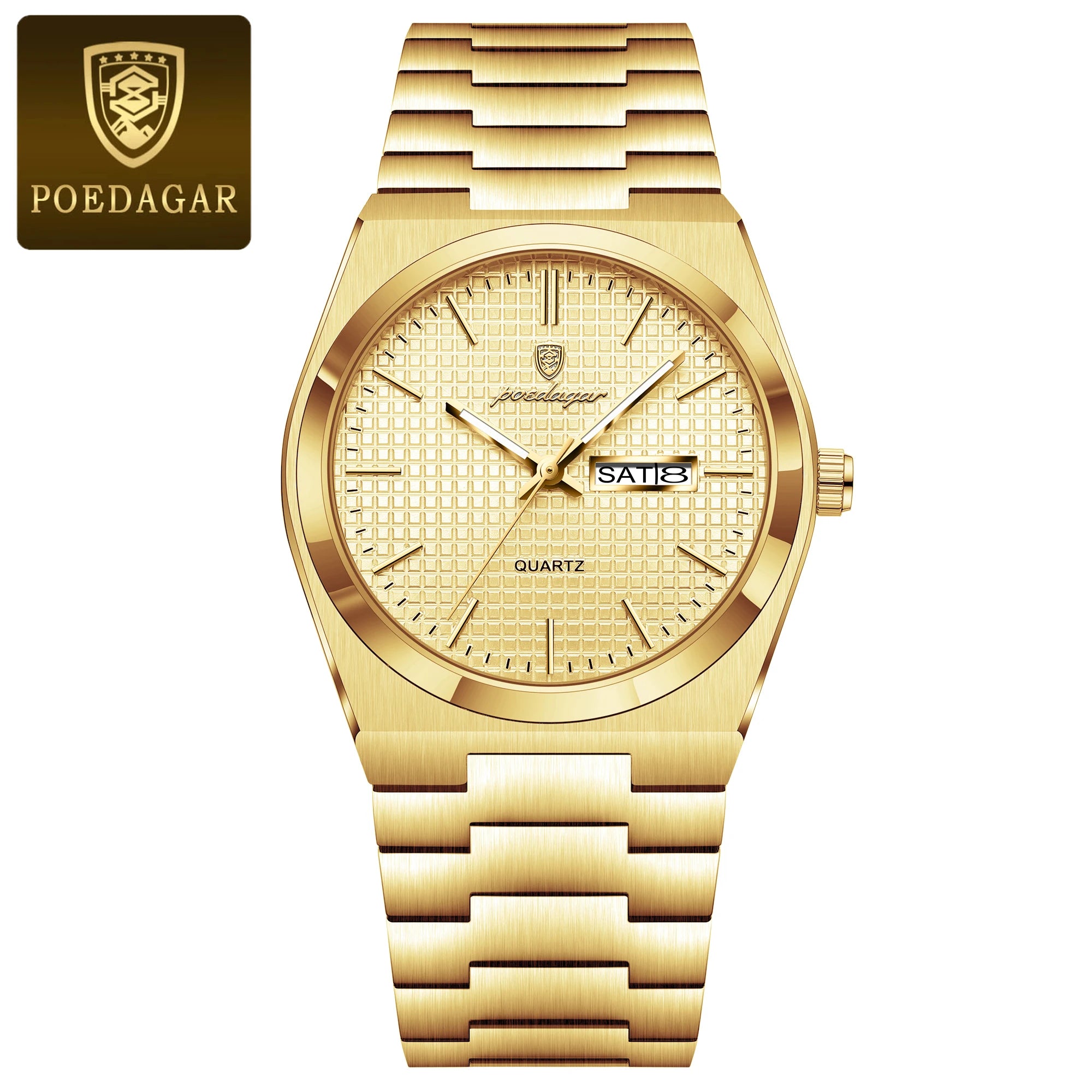 POEDAGAR Reloj de Hombre de Negocios de Acero Inoxidable Impermeable Luminoso con Fecha y Semana Reloj de Pulsera de Cuarzo de Moda Casual para Hombres