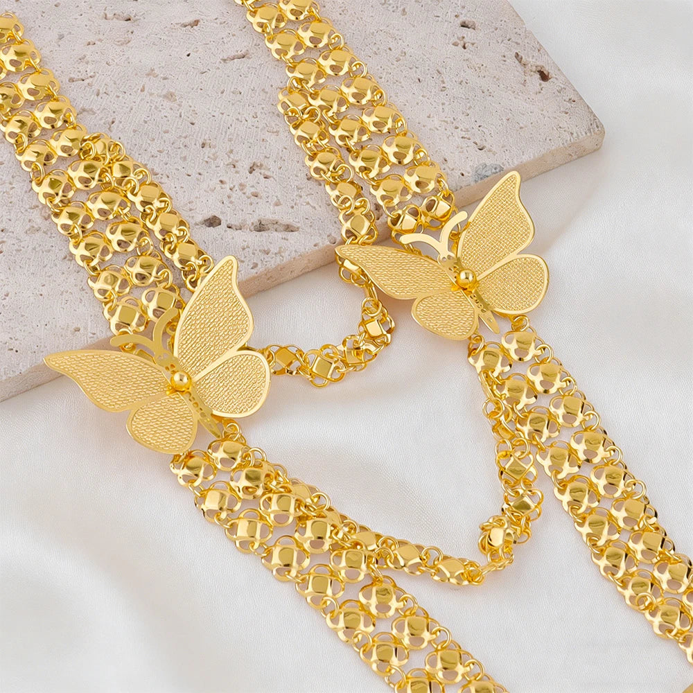 Nuevo collar largo de color oro indio, conjunto de aretes de lujo para boda, fiesta nigeriana, novia, joyería de Dubái, regalo del Día de San Valentín para mujer