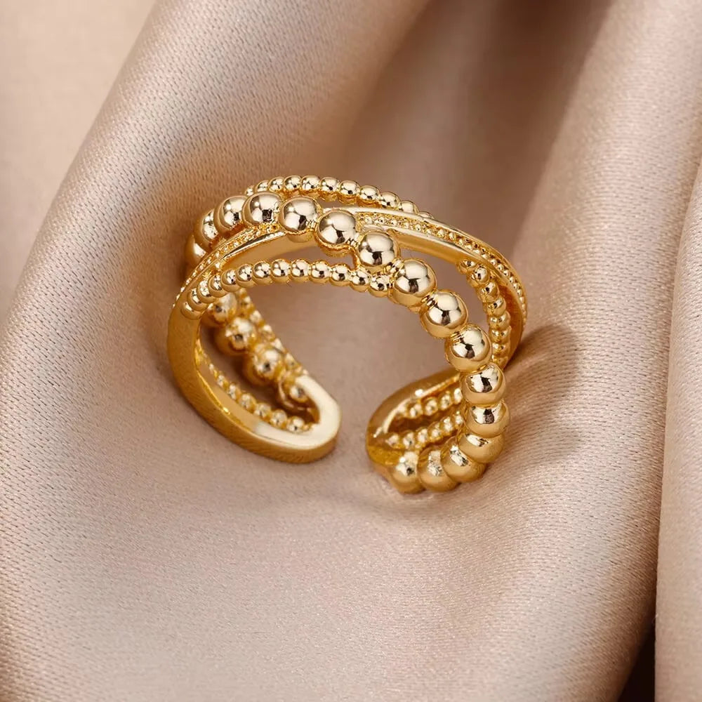Zirkon Geometrische Ringe für Frauen Goldfarben Edelstahl Öffnungsring Luxus Hochzeitsfeier Ästhetischer Schmuck Geschenk Femme 2024