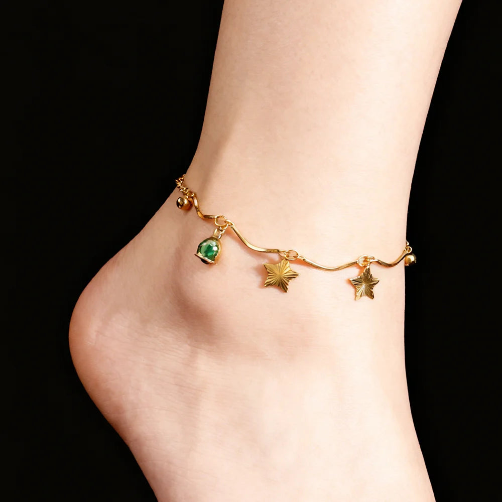 Damen Fünf-Stern Knöchelarmband Armkette Fußkette im böhmischen Stil Elegante Fußschmuck für Frauen Fußkettchen Accessoire