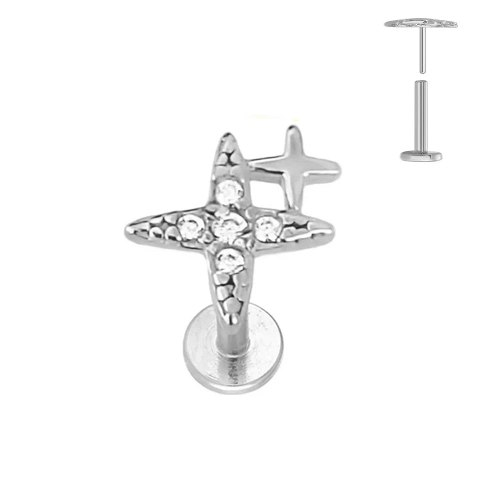 ASTM F136 G23 Titan Blattzweig Push-In Threadless Labret Piercing 16/18/20G Ohrstecker Knorpel Großhandel Körperschmuck