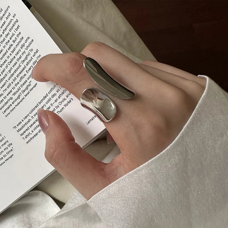 Anillos de puño minimalistas plateados para parejas, nueva moda, patrón suave creativo, joyería geométrica para fiesta, regalos
