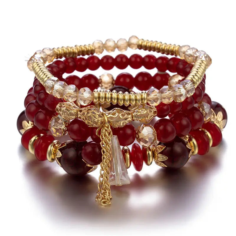 4 Stück neue Quasten-Charm-Perlen-Armband-Set für Frauen Bunt Glasperlenkette Armreif Weiblicher böhmischer Schmuck