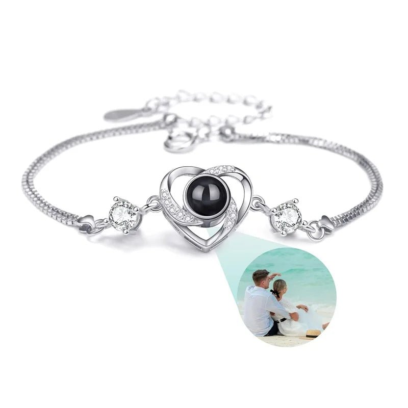 Personalisierte Foto-Armbänder mit Projektion – Armband mit Bild im Inneren, 100 Sprachen „Ich liebe dich“, Edelstahl-Armband