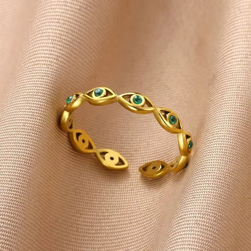 Edelstahl-Blumen-offene Ringe für Frauen Trend Hochzeit Herz Schmuck Goldfarbe Geometrischer hohler Ring Täglicher Accessoires Geschenk