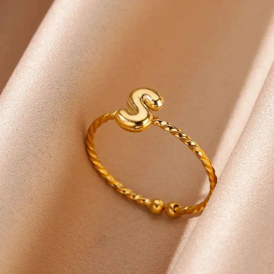 Süße klobige Initialenringe für Frauen, goldfarbener Edelstahl A-Z Buchstaben verstellbarer Ring, ästhetischer Hochzeitsschmuck, Geschenk