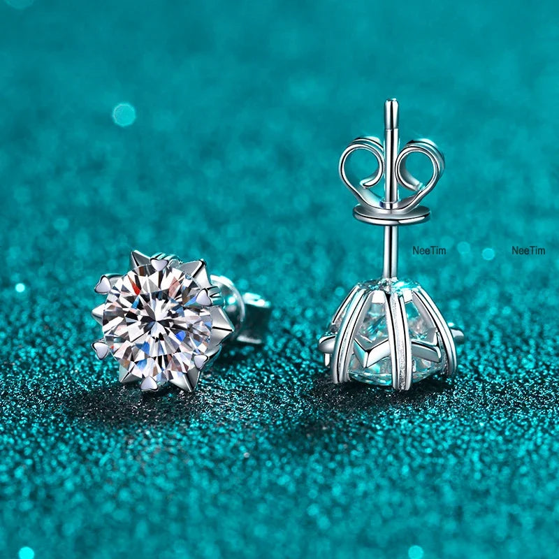NeeTim Pendientes de moissanita de 0,3-2 ct, diamantes de laboratorio, plata de ley 925 con baño de oro, pendientes de copo de nieve, joyería de boda