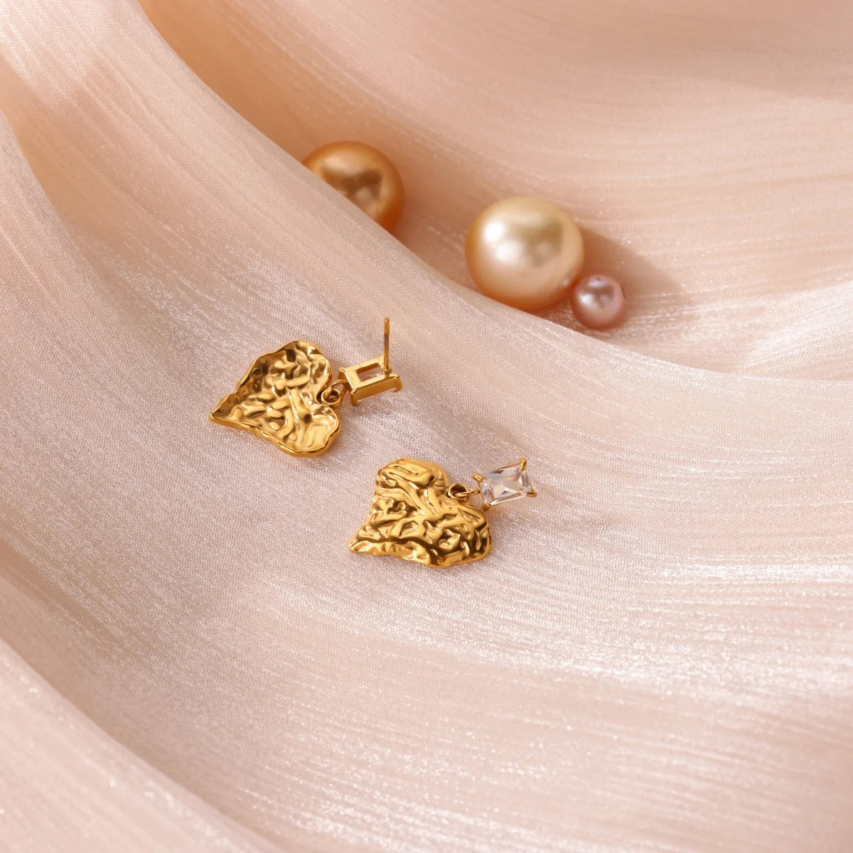 Pendientes de aro de corazón vintage chapados en oro para mujer, de acero inoxidable, geométricos, perforados, joyería de lujo con circonitas, regalo de boda