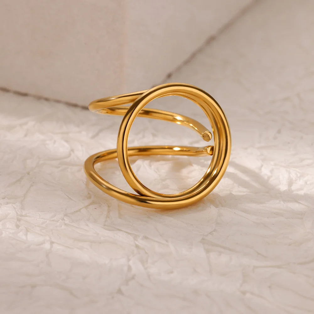 Anillos de doble corazón para mujer, color dorado, acero inoxidable, anillo abierto ajustable, joyería estética de moda para fiesta o boda, regalo