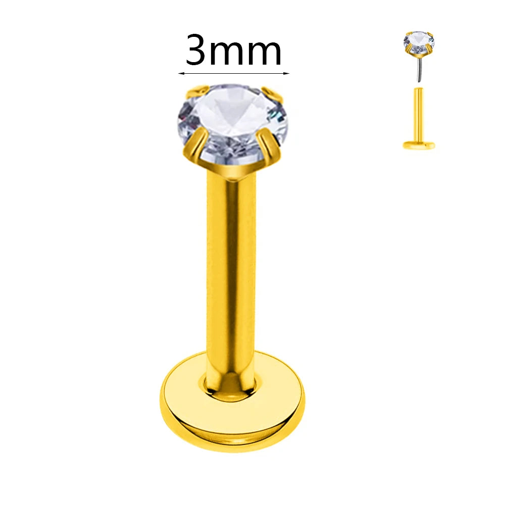 ASTM F136 G23 Titan Kugel Tragus Ohrring Gewindeloses Piercing Herz Zirkonia Stift Daith Conch Push-in Labret Stecker