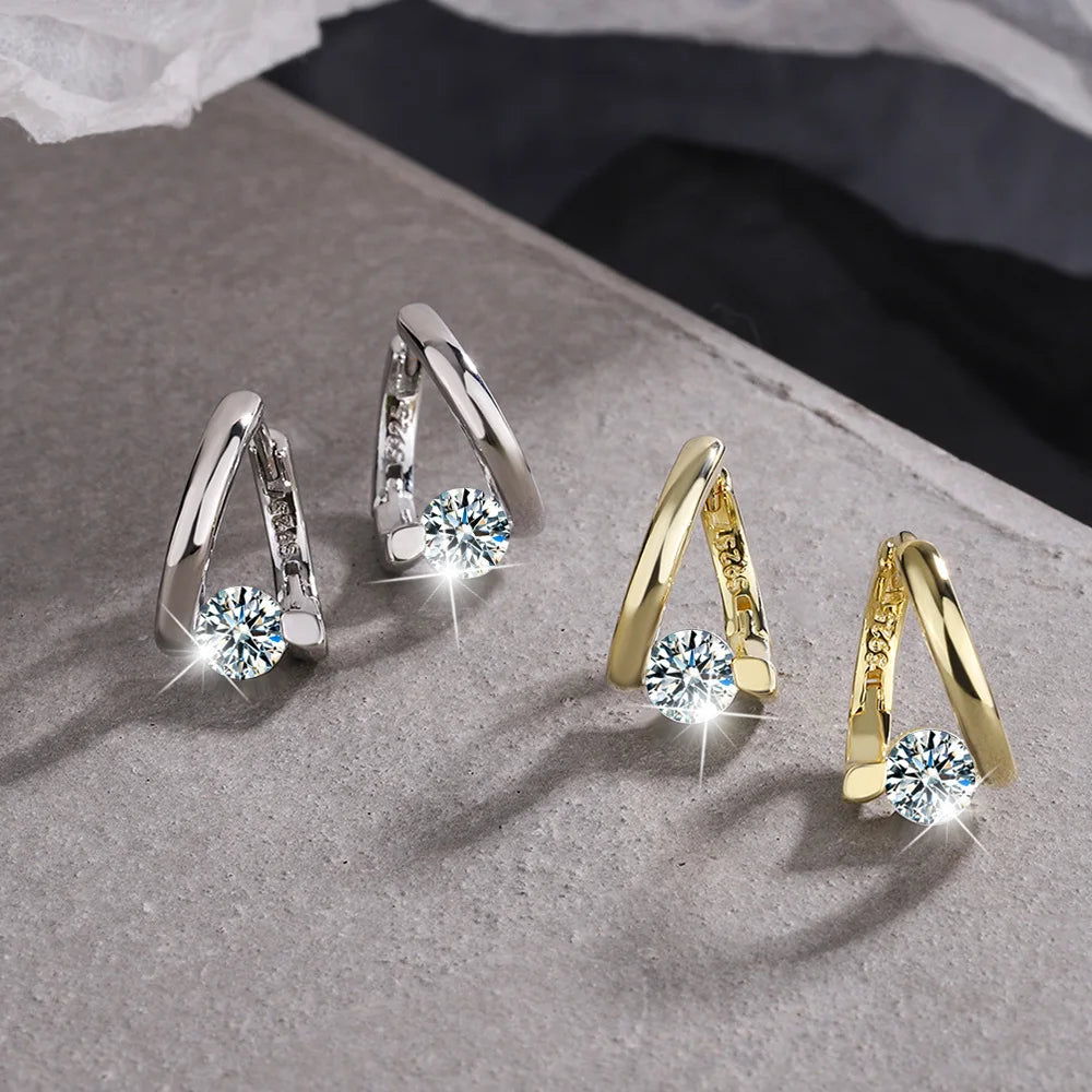 925er Sterlingsilber Gold Kristalle Einfache Ohrringe für Damen Mode Hochzeit Luxus Schmuck 2024 Trend