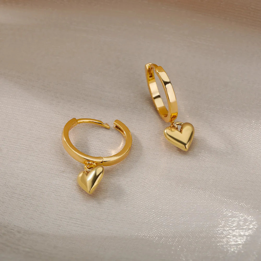 Edelstahl Herz Ohrringe für Frauen Vintage Gold Farbe Herz Tropfen Ohrringe Hochzeit Valentinstag Schmuck Geschenk Kostenloser Versand