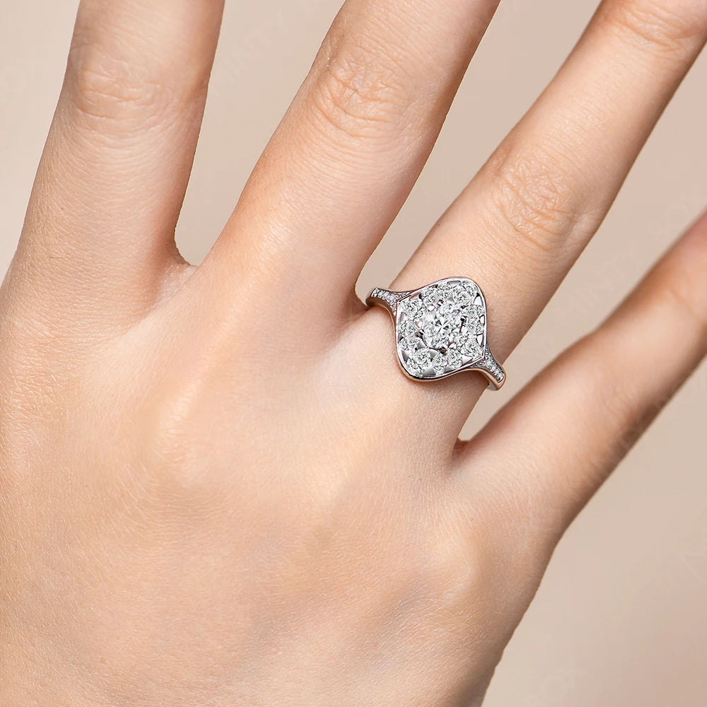 MINTYBOX 925 Sterlingsilber Voll Moissanit Verlobungsring für Frauen Ovalschliff 0,5 ct Diamantringe Luxus Hochzeit Edler Schmuck