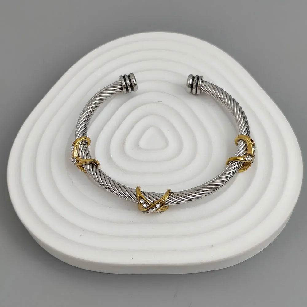 Original Design Edelstahl Drahtkreuz Zirkon Edelstahl Damenarmband, wasserdicht und rostfrei, Partnerarmband