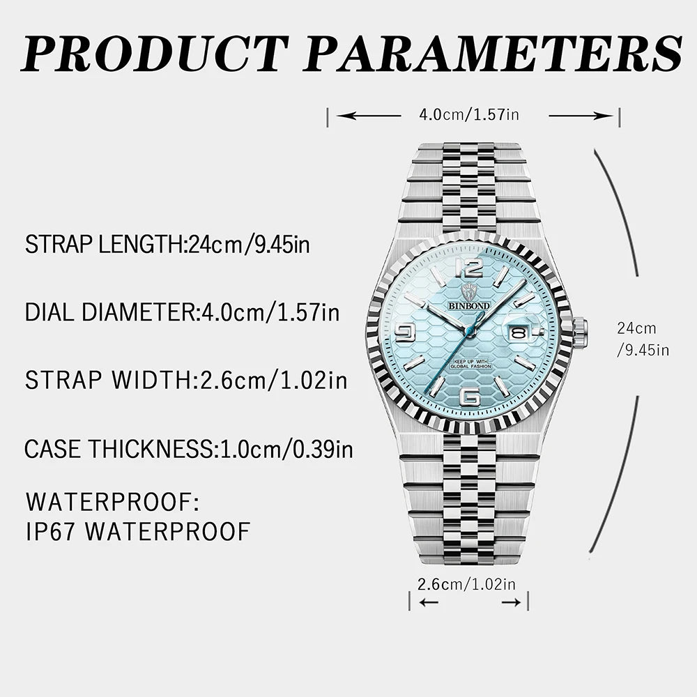 BINBOND Reloj de Hombre Original de Alta Calidad Impermeable Luminoso Fecha Lujo Reloj de Hombre de Acero Inoxidable Relojes de Cuarzo para Hombre Masculino