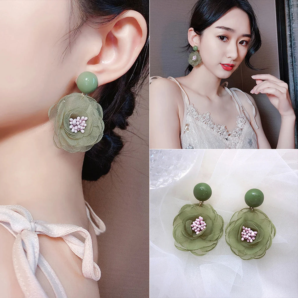 Nadelweiche Schneeflocke Spitze Blumenmädchen Zart Lila Milchfrucht Grün Blütentauohrringe Ohrclips Frischer Süßer Stil Ohrstecker