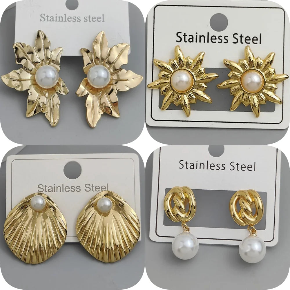Kreative Ohrringe aus Edelstahl mit Perlmutt und Heavy-Metal-Design, wasserdicht und rostfrei, Damen-Ohrringe, Partyschmuck